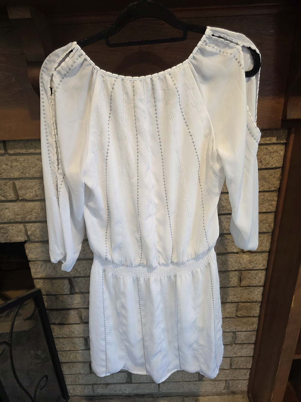 White House Black Market White V-Neck Tassel Smocked Mini Dress - Picture 7 of 9